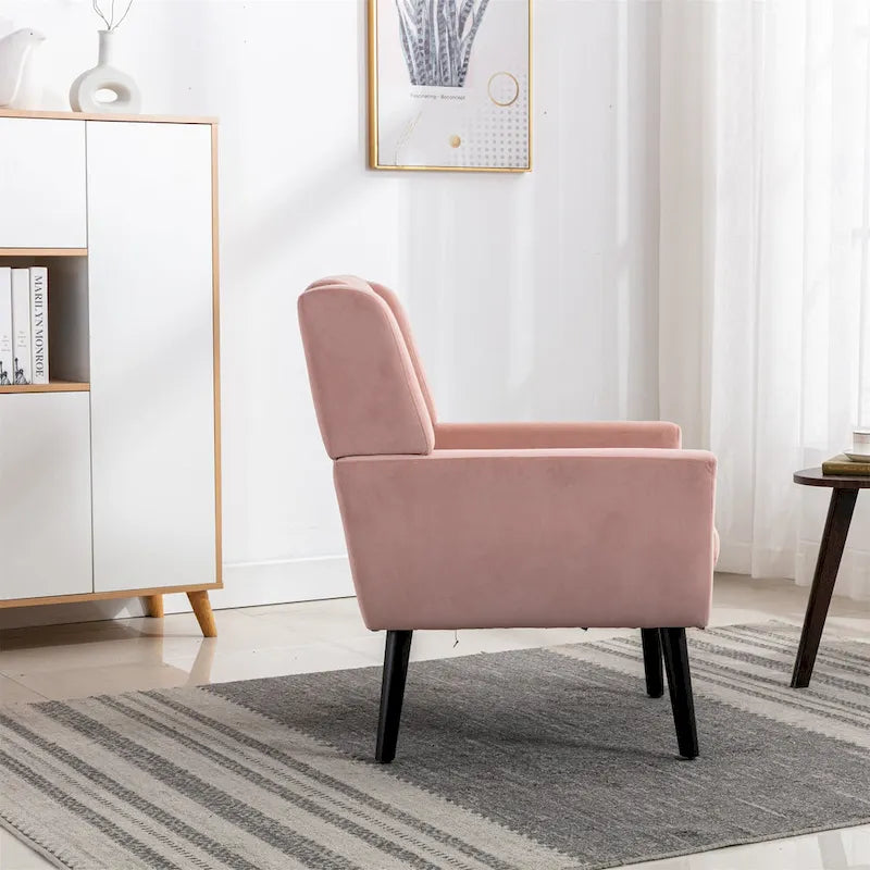 Fauteuil d'appoint capitonné moderne en velours rose de 75 cm avec pieds en bois