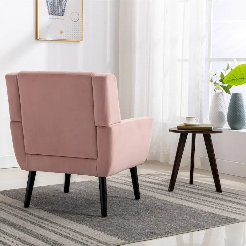 Fauteuil d'appoint capitonné moderne en velours rose de 75 cm avec pieds en bois