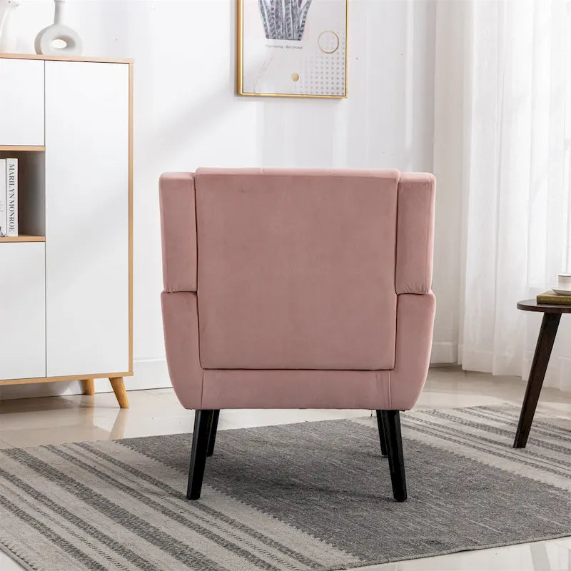 Fauteuil d'appoint capitonné moderne en velours rose de 75 cm avec pieds en bois