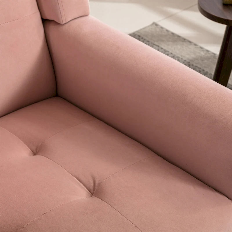 Fauteuil d'appoint capitonné moderne en velours rose de 75 cm avec pieds en bois