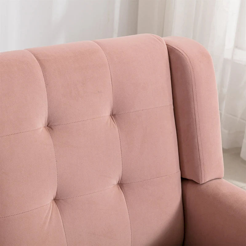 Fauteuil d'appoint capitonné moderne en velours rose de 75 cm avec pieds en bois