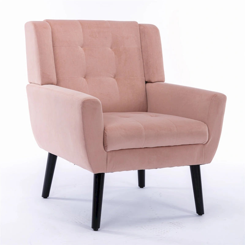 Fauteuil d'appoint capitonné moderne en velours rose de 75 cm avec pieds en bois