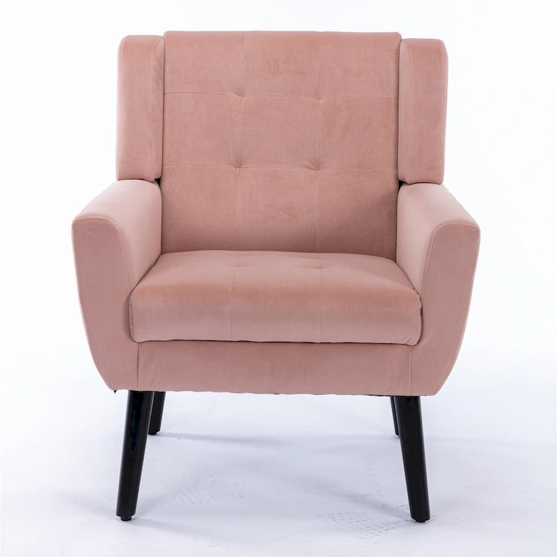 Fauteuil d'appoint capitonné moderne en velours rose de 75 cm avec pieds en bois