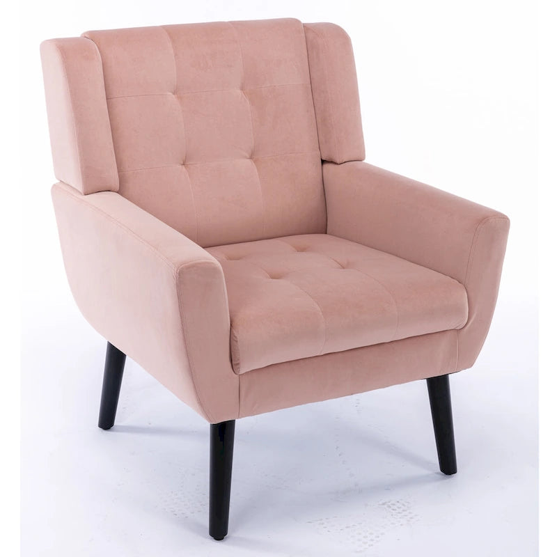 Fauteuil d'appoint capitonné moderne en velours rose de 75 cm avec pieds en bois