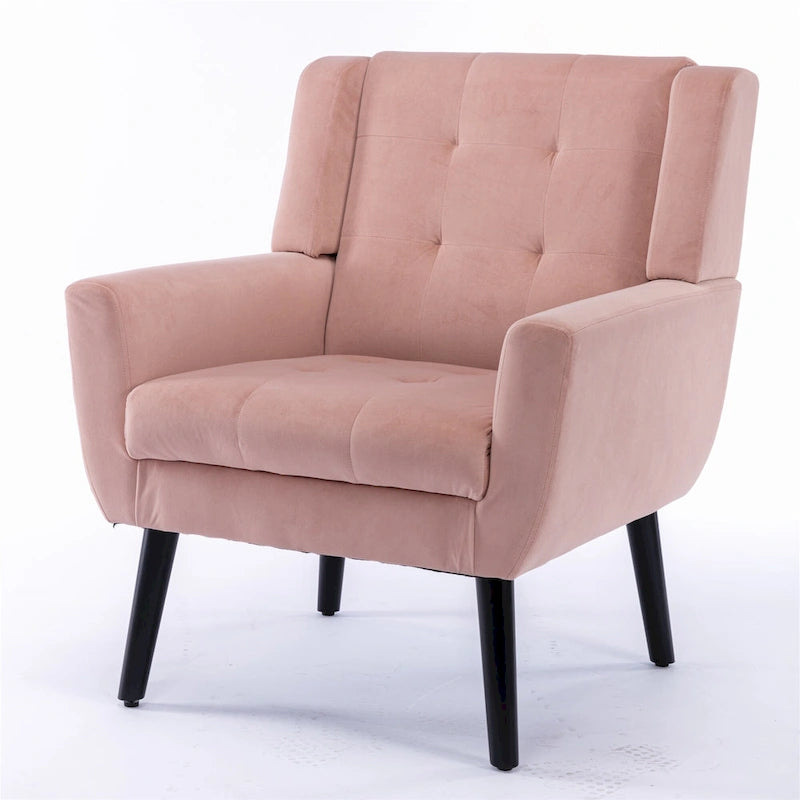 Fauteuil d'appoint capitonné moderne en velours rose de 75 cm avec pieds en bois