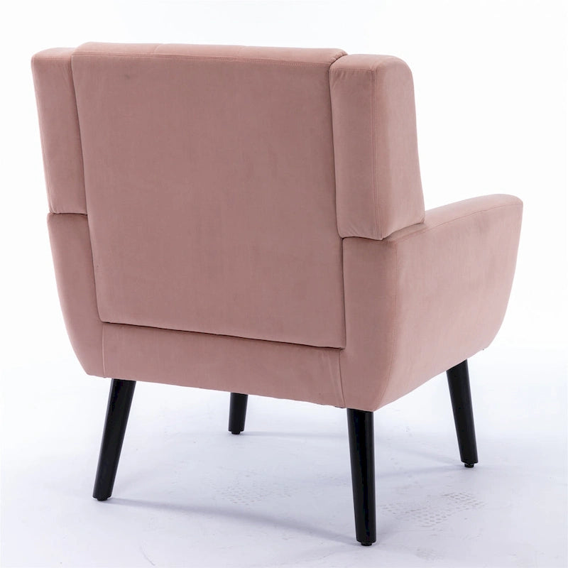 Fauteuil d'appoint capitonné moderne en velours rose de 75 cm avec pieds en bois