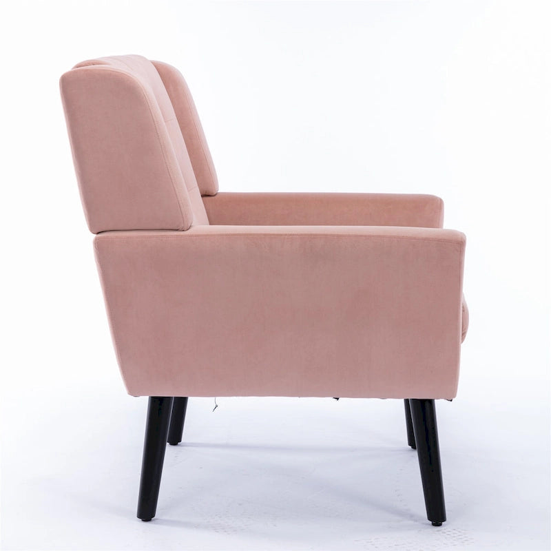 Fauteuil d'appoint capitonné moderne en velours rose de 75 cm avec pieds en bois