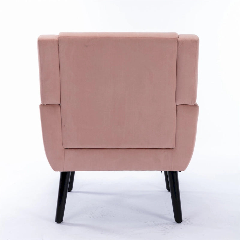 Fauteuil d'appoint capitonné moderne en velours rose de 75 cm avec pieds en bois