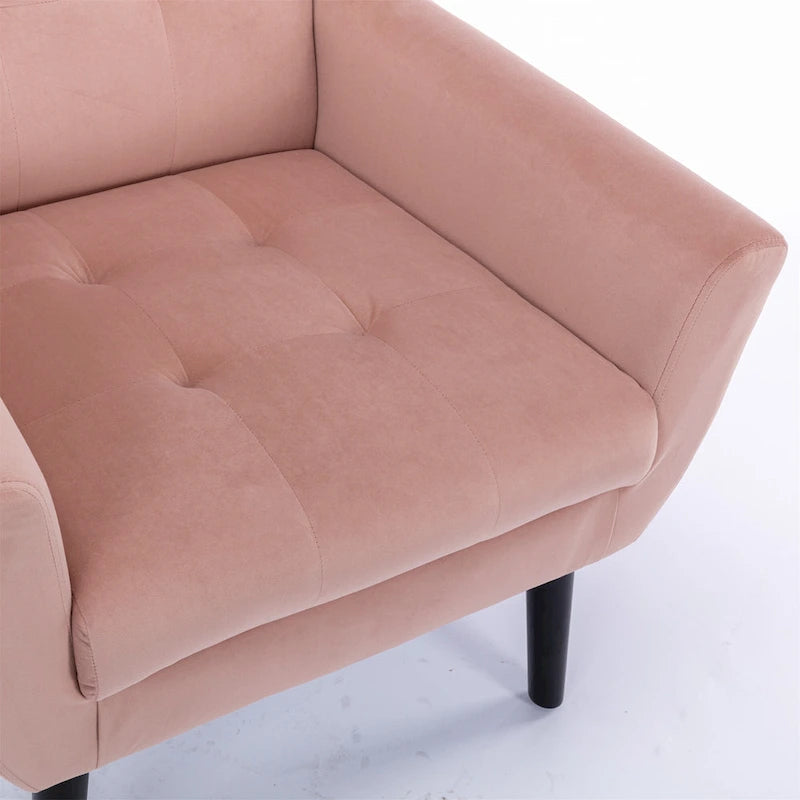 Fauteuil d'appoint capitonné moderne en velours rose de 75 cm avec pieds en bois
