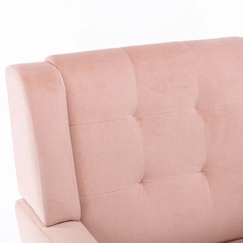 Fauteuil d'appoint capitonné moderne en velours rose de 75 cm avec pieds en bois