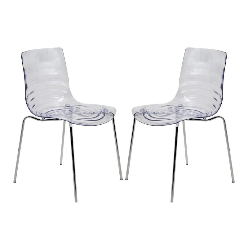 Chaise de salle à manger en acrylique Astor avec pieds chromés (lot de 2) Chaise d'appoint moderne