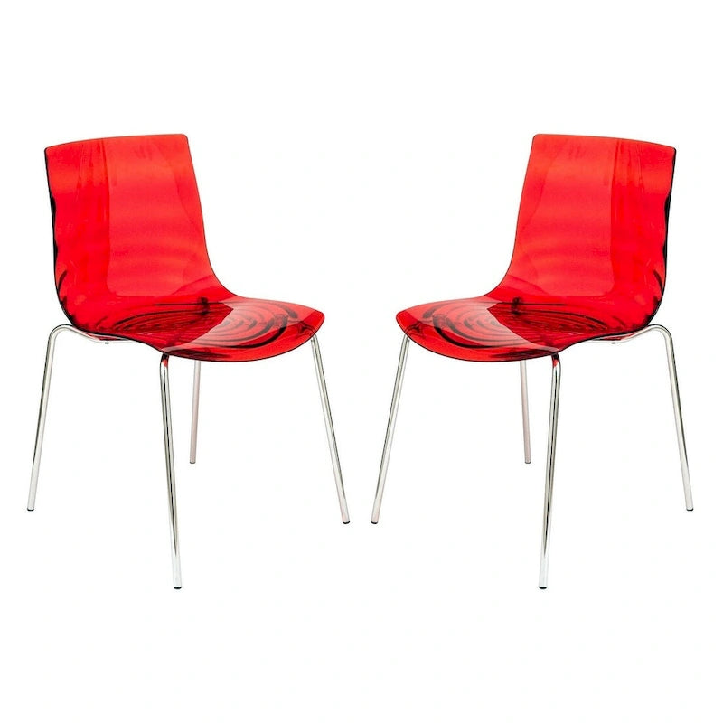 Chaise de salle à manger en acrylique Astor avec pieds chromés (lot de 2) Chaise d'appoint moderne