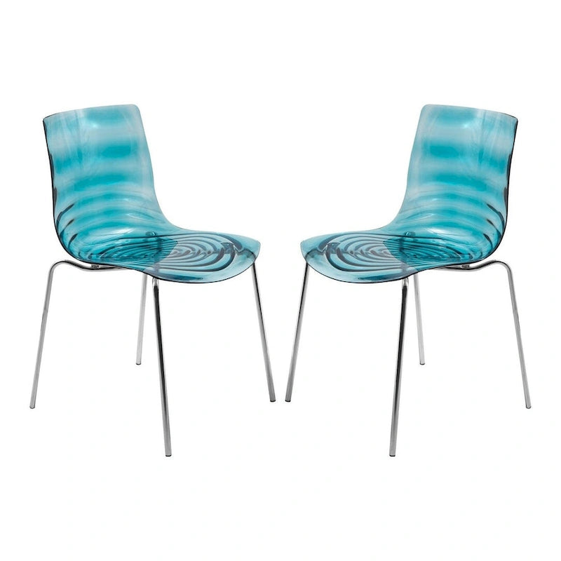Chaise de salle à manger en acrylique Astor avec pieds chromés (lot de 2) Chaise d'appoint moderne