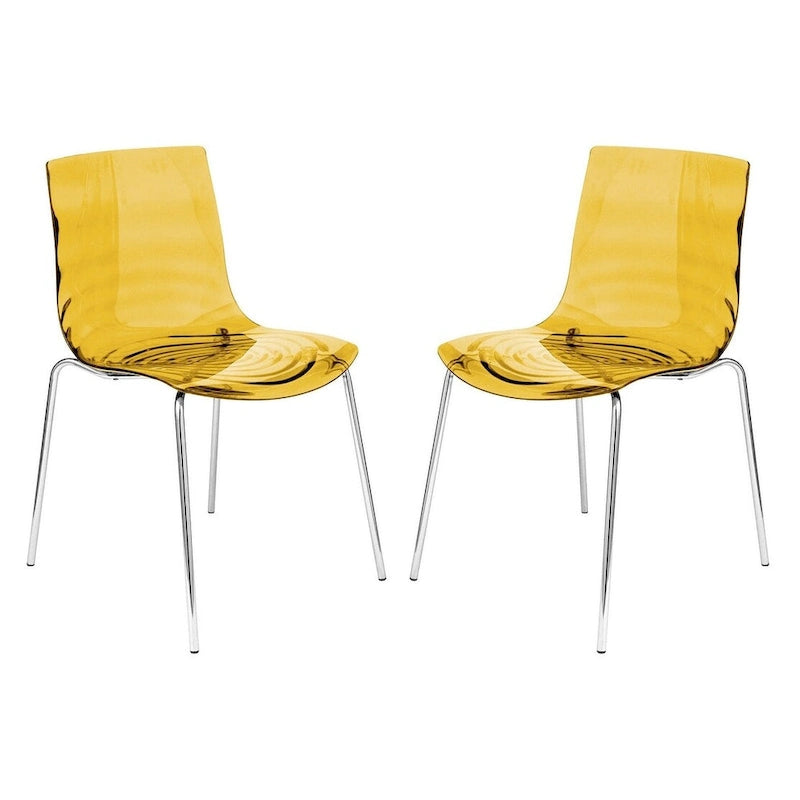 Chaise de salle à manger en acrylique Astor avec pieds chromés (lot de 2) Chaise d'appoint moderne