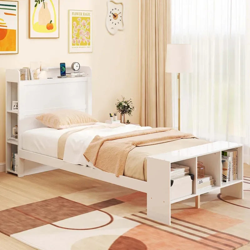 Costway Twin/Full Size Bed Frame with Storage Headboard & Footboard