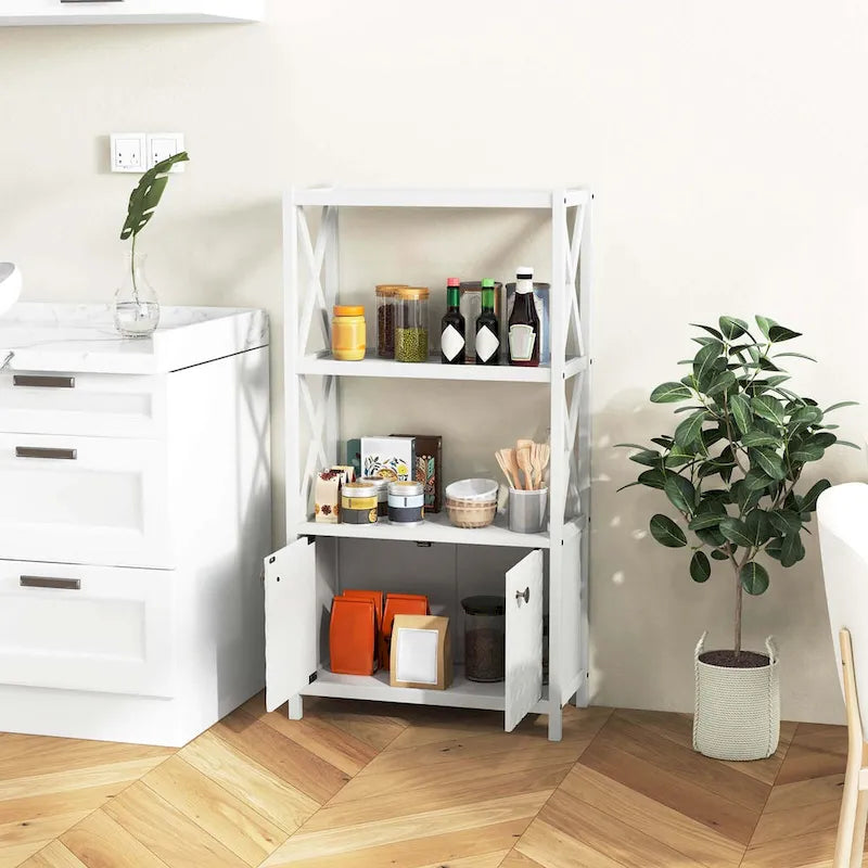 Meuble de salle de bain avec étagères ouvertes et deux portes - Voir les détails