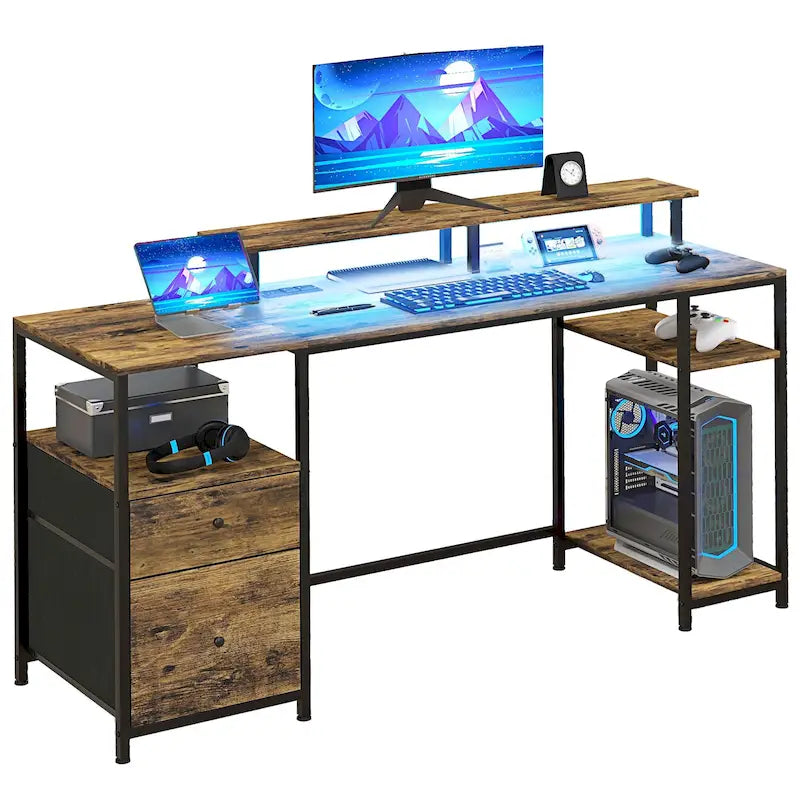 Bureau d'angle en L rotatif à 180° avec étagères de rangement, tiroir et meuble, poste de travail d'étude pour bureau à domicile