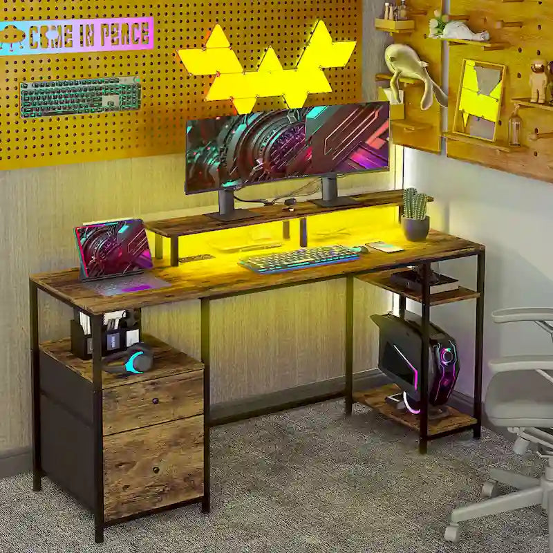 Bureau d'angle en L rotatif à 180° avec étagères de rangement, tiroir et meuble, poste de travail d'étude pour bureau à domicile