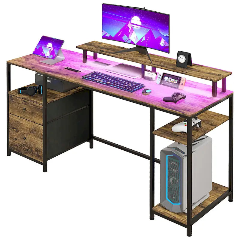 Bureau d'angle en L rotatif à 180° avec étagères de rangement, tiroir et meuble, poste de travail d'étude pour bureau à domicile