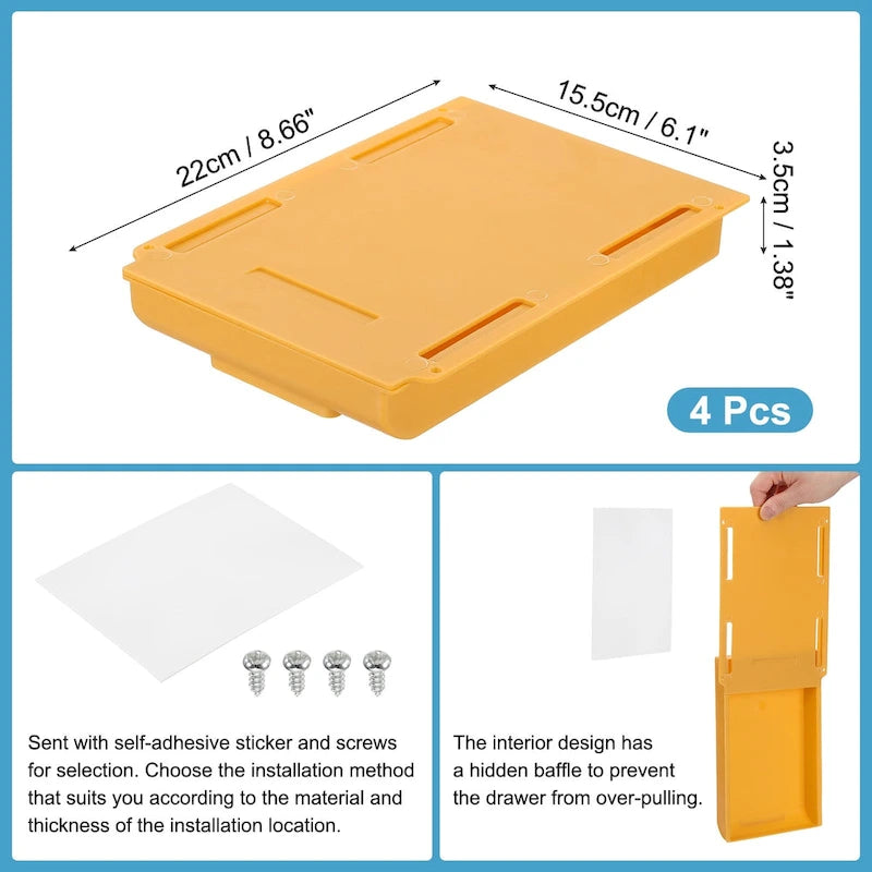 Tiroir de bureau autocollant pour bureau assis-debout, lot de 4 - 22 x 15,5 x 3,5 cm
