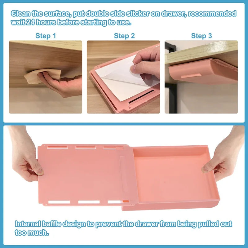 Tiroir de bureau autocollant pour bureau assis-debout, lot de 4 - 22 x 15,5 x 3,5 cm