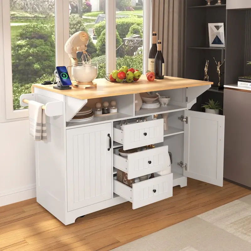 55,7" Grand îlot de cuisine avec 2 abattants (tabourets non inclus)