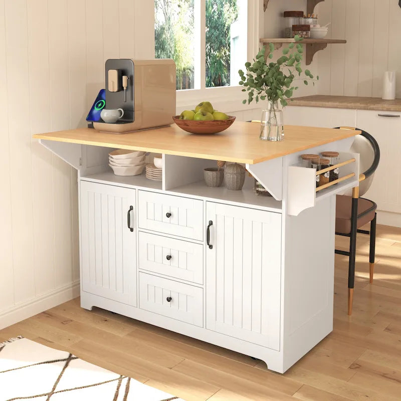 55.7 Large Kitchen Island With 2 Drop Leaf(no include stool)