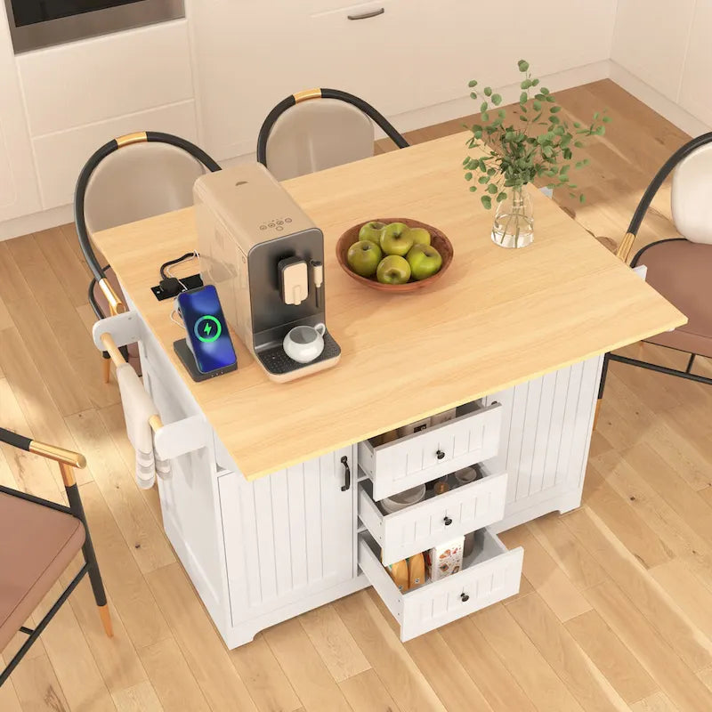 55,7" Grand îlot de cuisine avec 2 abattants (tabourets non inclus)