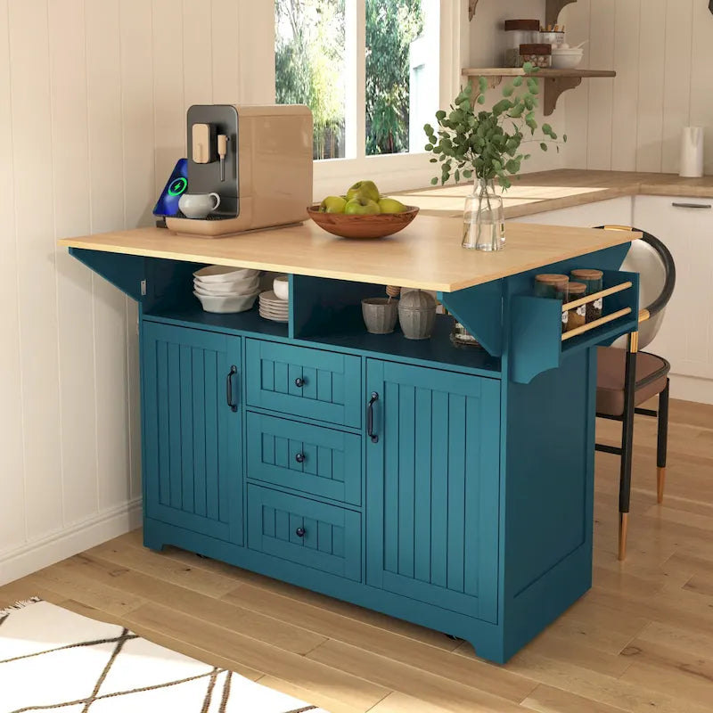 55,7" Grand îlot de cuisine avec 2 abattants (tabourets non inclus)