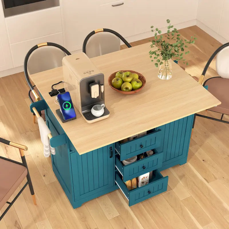 55,7" Grand îlot de cuisine avec 2 abattants (tabourets non inclus)