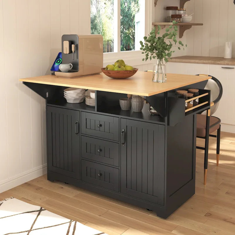 55,7" Grand îlot de cuisine avec 2 abattants (tabourets non inclus)