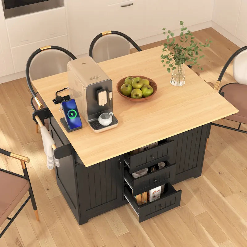 55,7" Grand îlot de cuisine avec 2 abattants (tabourets non inclus)