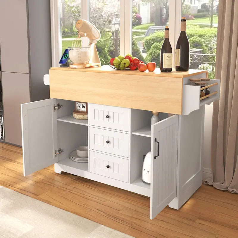 55,7" Grand îlot de cuisine avec 2 abattants (tabourets non inclus)