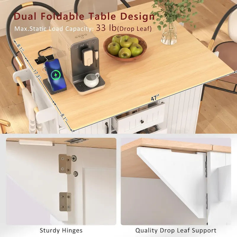 55,7" Grand îlot de cuisine avec 2 abattants (tabourets non inclus)