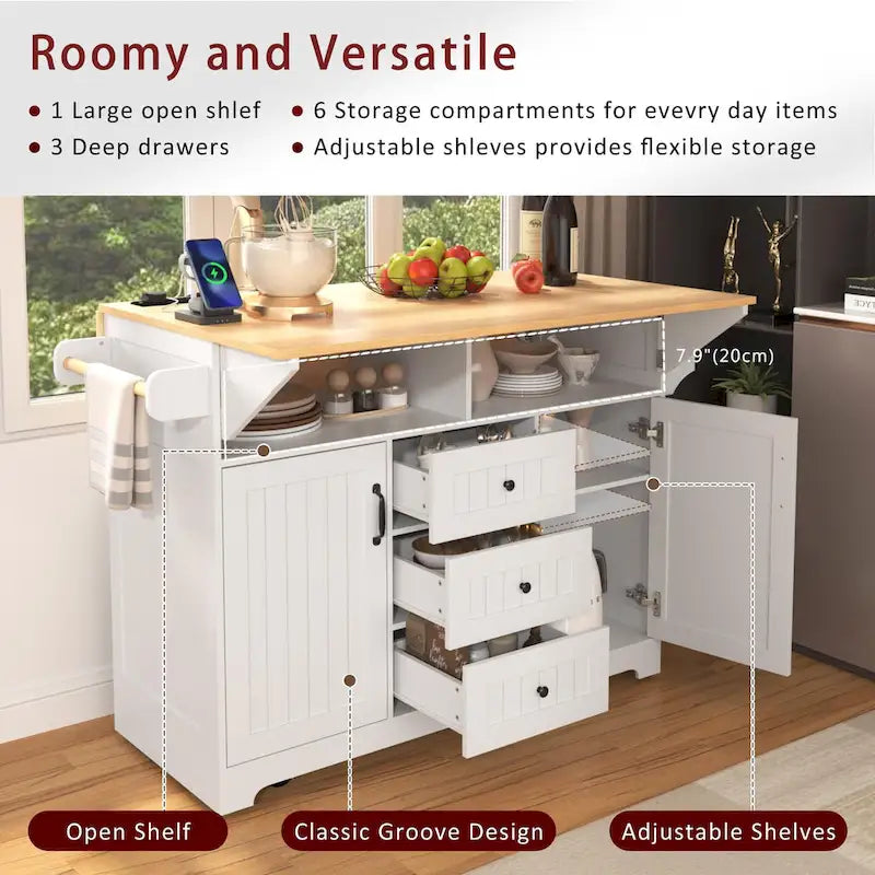 55,7" Grand îlot de cuisine avec 2 abattants (tabourets non inclus)