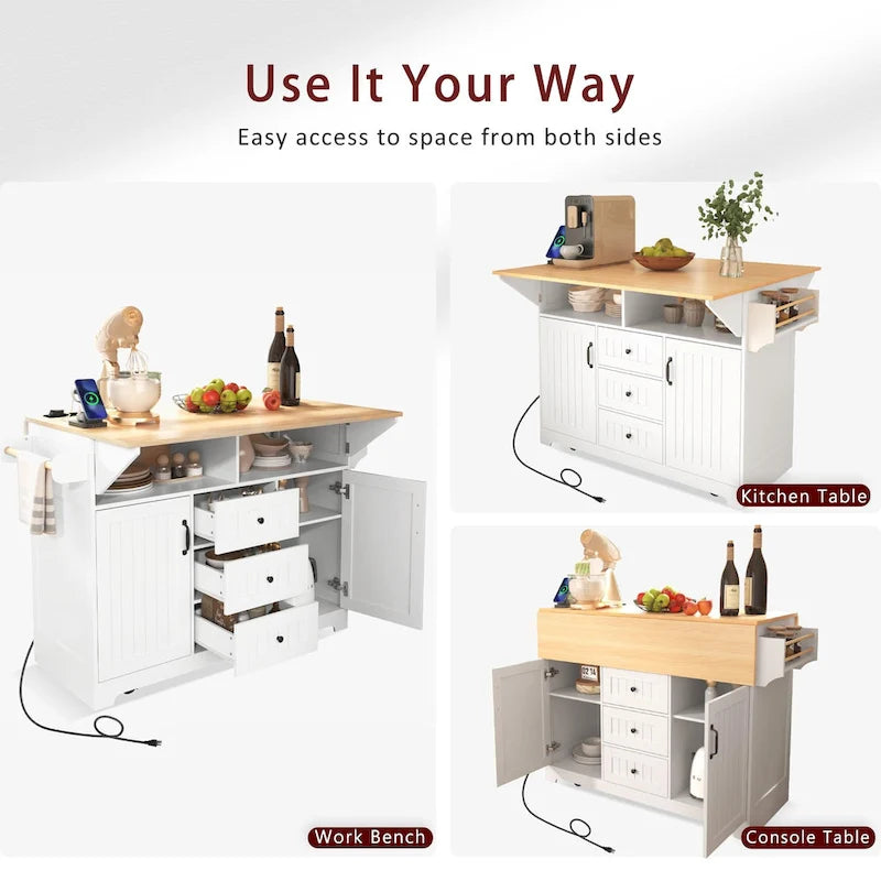 55,7" Grand îlot de cuisine avec 2 abattants (tabourets non inclus)