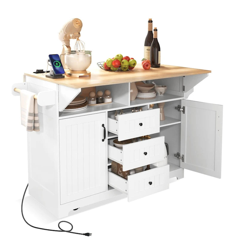 55,7" Grand îlot de cuisine avec 2 abattants (tabourets non inclus)