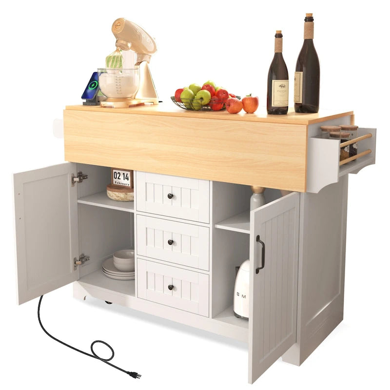 55,7" Grand îlot de cuisine avec 2 abattants (tabourets non inclus)