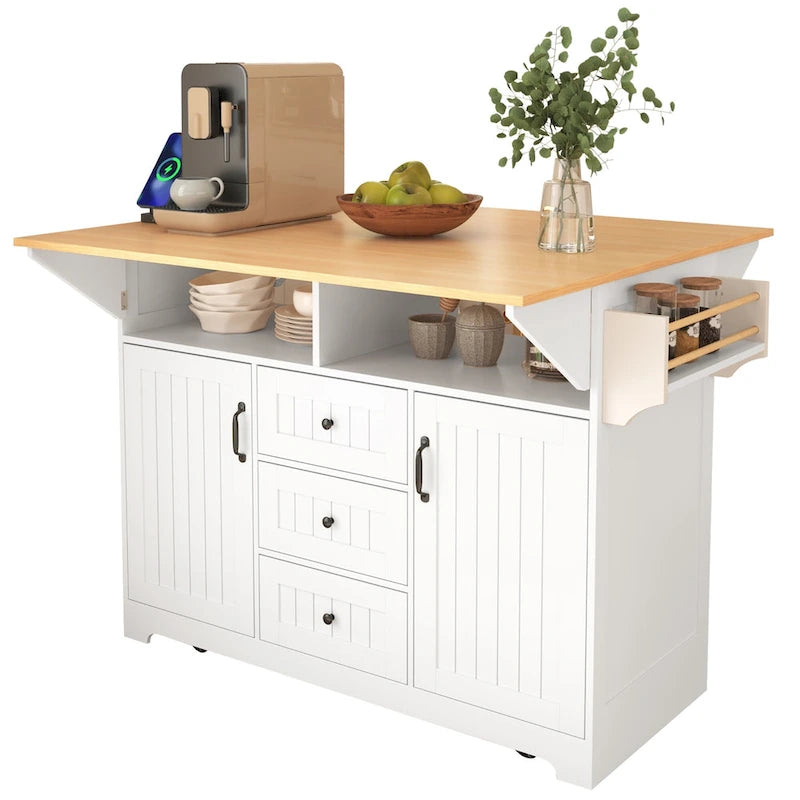 55,7" Grand îlot de cuisine avec 2 abattants (tabourets non inclus)