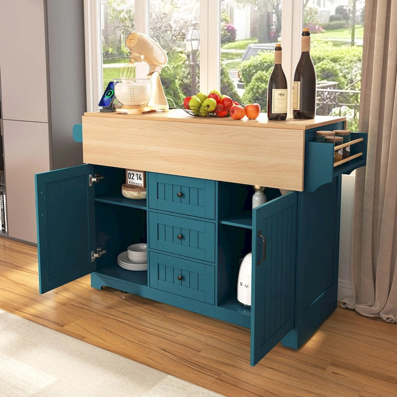 55,7" Grand îlot de cuisine avec 2 abattants (tabourets non inclus)