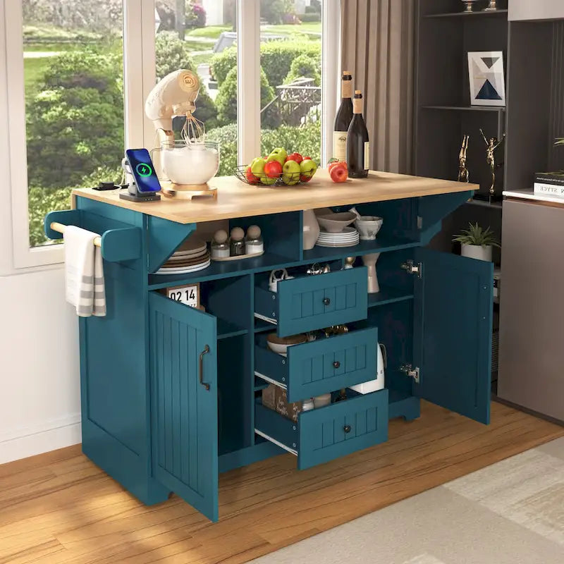 55,7" Grand îlot de cuisine avec 2 abattants (tabourets non inclus)