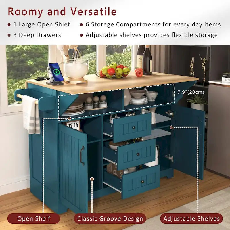 55,7" Grand îlot de cuisine avec 2 abattants (tabourets non inclus)
