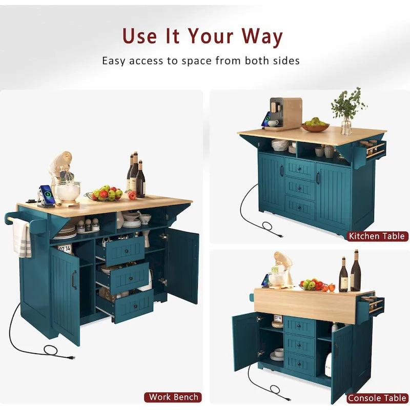 55,7" Grand îlot de cuisine avec 2 abattants (tabourets non inclus)
