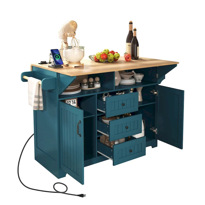 55,7" Grand îlot de cuisine avec 2 abattants (tabourets non inclus)