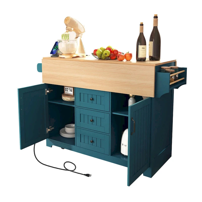 55,7" Grand îlot de cuisine avec 2 abattants (tabourets non inclus)