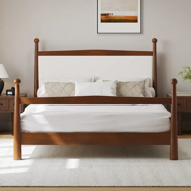 Lit plateforme avec tête de lit capitonnée en tissu bouclette, sommier à lattes en bois ne nécessitant pas de sommier tapissier, lit bas - Design minimaliste