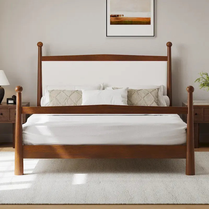 Lit plateforme avec tête de lit capitonnée en tissu bouclette, sommier à lattes en bois ne nécessitant pas de sommier tapissier, lit bas - Design minimaliste