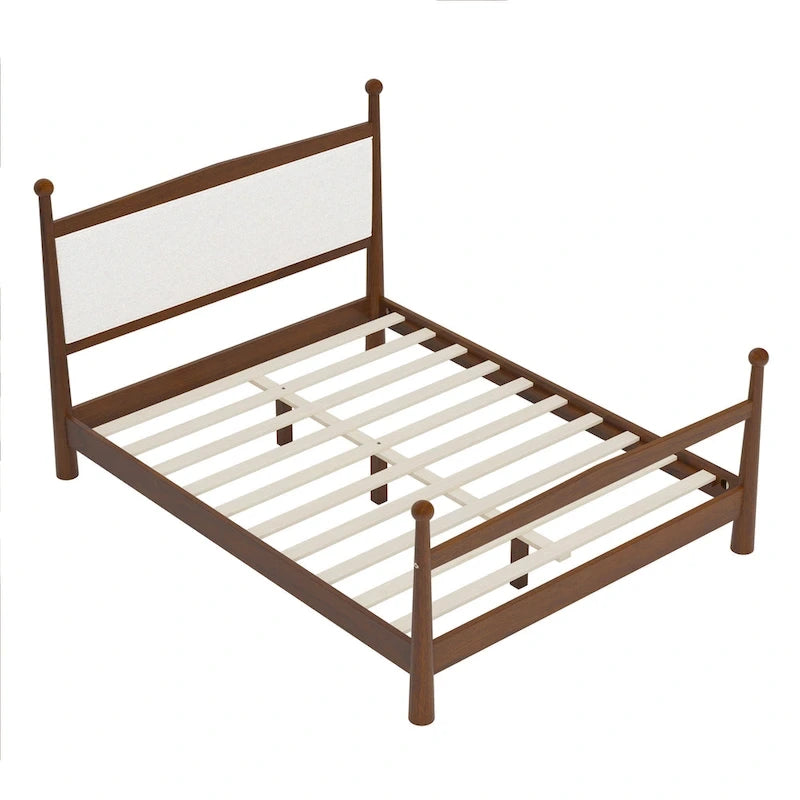 Lit plateforme avec tête de lit capitonnée en tissu bouclette, sommier à lattes en bois ne nécessitant pas de sommier tapissier, lit bas - Design minimaliste