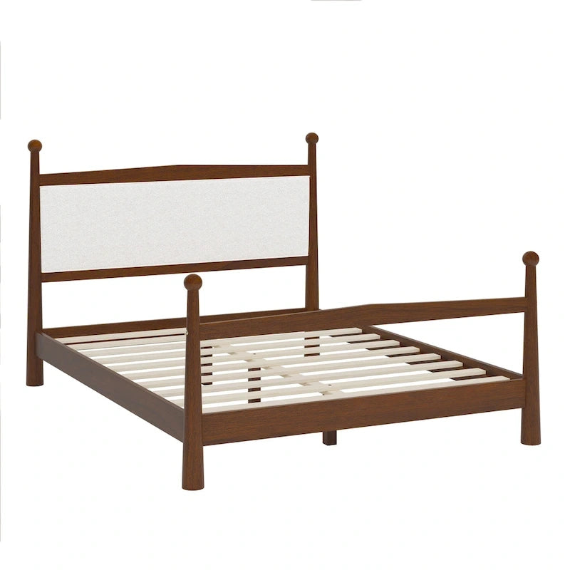 Lit plateforme avec tête de lit capitonnée en tissu bouclette, sommier à lattes en bois ne nécessitant pas de sommier tapissier, lit bas - Design minimaliste