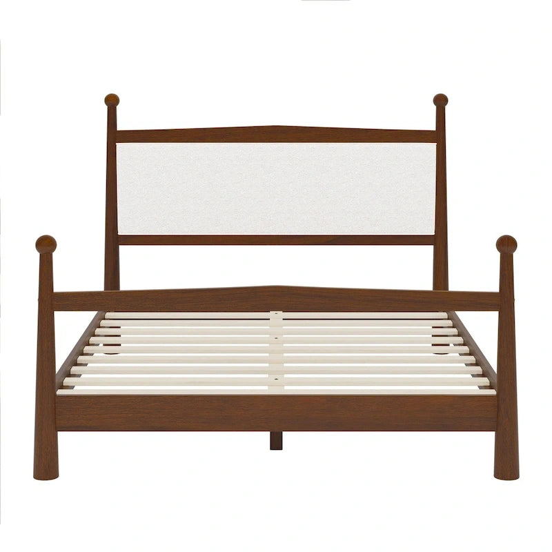 Lit plateforme avec tête de lit capitonnée en tissu bouclette, sommier à lattes en bois ne nécessitant pas de sommier tapissier, lit bas - Design minimaliste